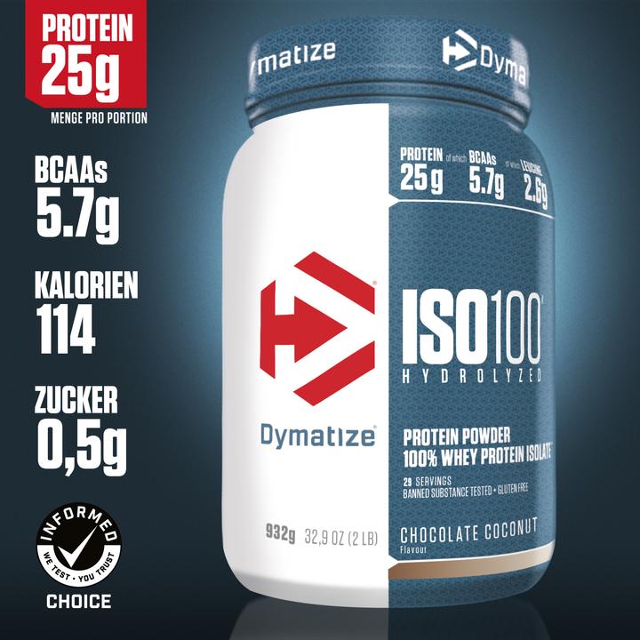 Produktbild Dymatize ISO 100 Hydrolyzed (Schokolade Kokosnuss, 1 Stk., 932 g)