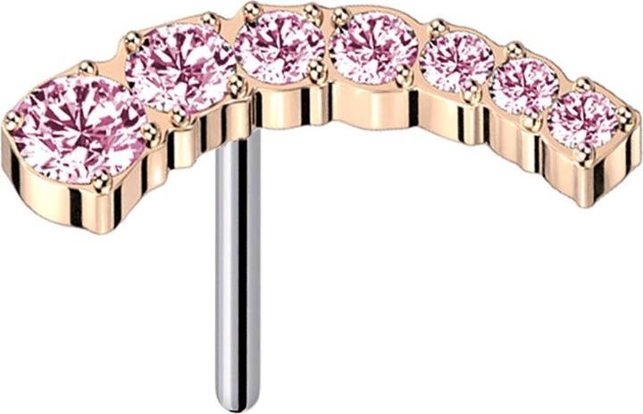 Star Piercing Threadless rosegold gebogen sieben absteigende Kristalle pink (Titan G23, ohne Messing)