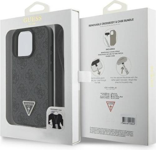 Actual product image Guess GUHCP16LP4TDSCPK iPhone 16 Pro 6.3" czarny/black hardcase Leather Metal Logo Strass Crossbody (Apple iPhone 16 Pro)