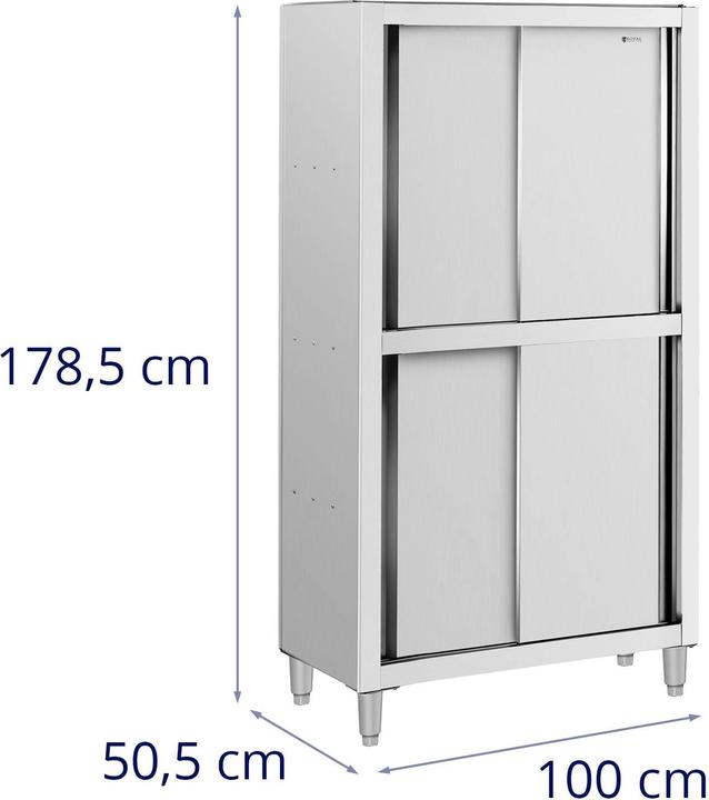 Produktbild Royal Catering Geschirrschrank Edelstahl Hochschrank Vorratsschrank Schiebetüren Breite 100 cm