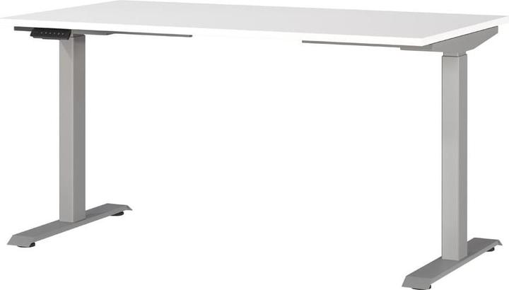 Image du produit Germania JET Bureau blanc rectangulaire réglable en hauteur, piétement en T argenté 140,0 x 80,0 cm (140 x 72 cm)