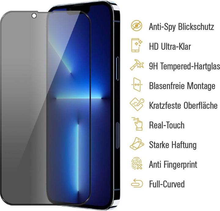 Produktbild Protectorking 2x Echtes Tempered 9H Panzerhartglas Blickschutz (1 Stück, Apple iPhone 13 Pro)