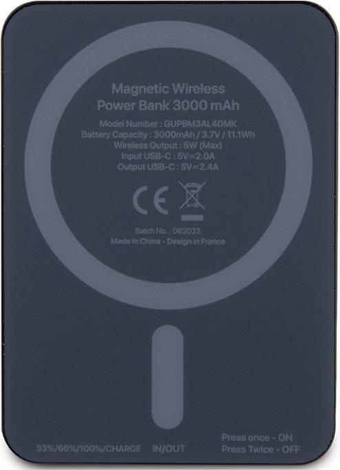 Actual product image Guess Powerbank indukcyjny 5W GUPBM3AL4DMK 3000mAh czarny/black MagSafe 4G Strassed Metal Logo (3000 mAh, 5 W)
