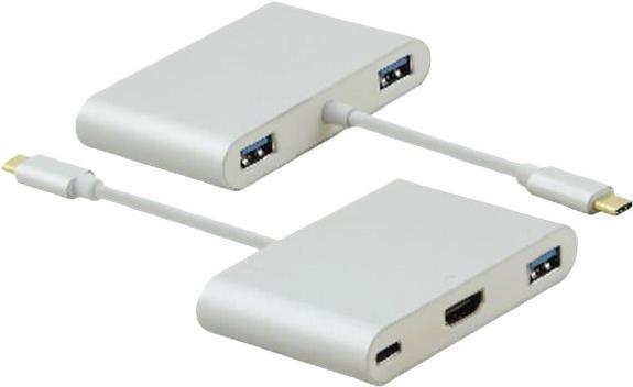 Produktbild Helos Dockingstation, USB 3.1 Type-C St/3xUSB/HDMI/Type-C Bu, PREMIUM 4K, silber USB Type-C™ Dockingstati (USB-C, 3 Ports)
