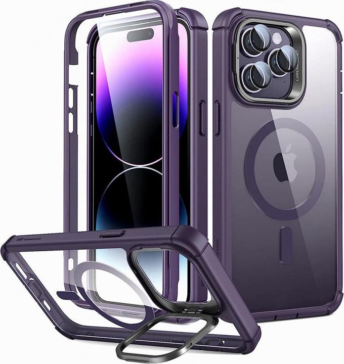 Actual product image ESR - Shock Armor Kickstand HaloLock + Screen Protector - iPhone 14 Pro Max - Clear Purple (Apple iPhone 14 Pro Max)