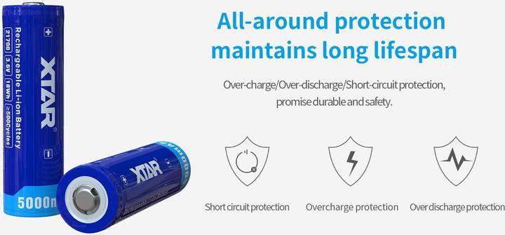 Image du produit Xtar Batterie 5000mAh 3.6V 21700 avec PCB (1 pcs, Spécifique à l'appareil, 5000 mAh)