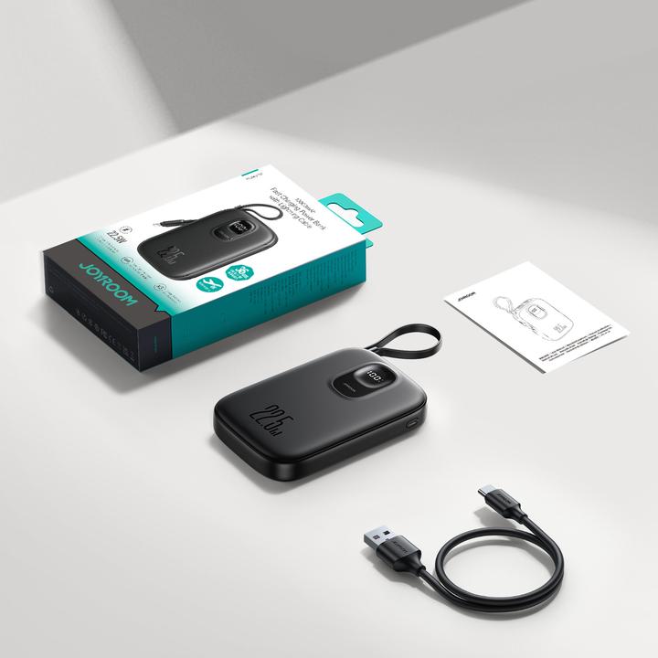 Produktbild Joyroom JR-PBF18 22.5W 10000mAh Powerbank with Built-in Lightning Cable + USB-C Cable 0.25 cm - Blac (10000 mAh, 22.50 W)