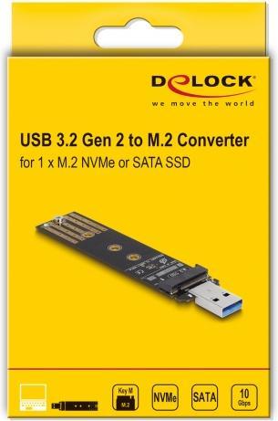 Actual product image Delock Combo converter for M.2 NVMe PCIe or SATA SSD with USB 3.2 Gen 2