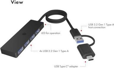 Actual product image Icy Box ICY BOX Kompakte Multiport-Dockingstation, Hochgeschwindigkeit USB-Hub, IB-HUB1424-C3 (USB-A, USB-C, 4 Ports)