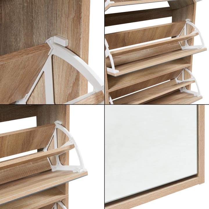 Actual product image En.Casa Schuhkipper Lund mit 4 verspiegelten Klappen Sonoma-Eichenoptik