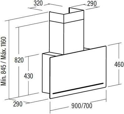 Produktbild Cata Goya 90 WH Wall mounted, Plotis 90 cm, 820 m³/h, Baltas glass, Energy efficiency class A+, 64 d (Wandhaube)