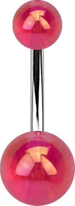 Star Piercing Banane silber mit zwei Kugeln metallbeschichtet pink (ohne Messing, Chirurgenstahl 316L, Acryl)
