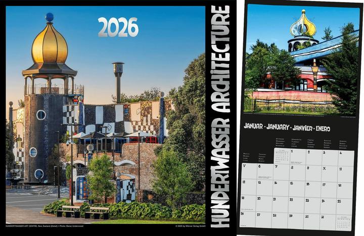 Produktbild Hundertwasser Broschrenkalender Architektur 2026 (30 x 30 cm, Harter Einband, Französisch, Englisch)