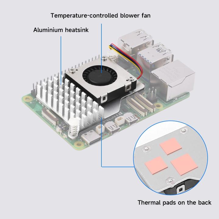 Image du produit WaveShare Refroidisseur actif Raspberry Pi 5 avec ventilateur (B)