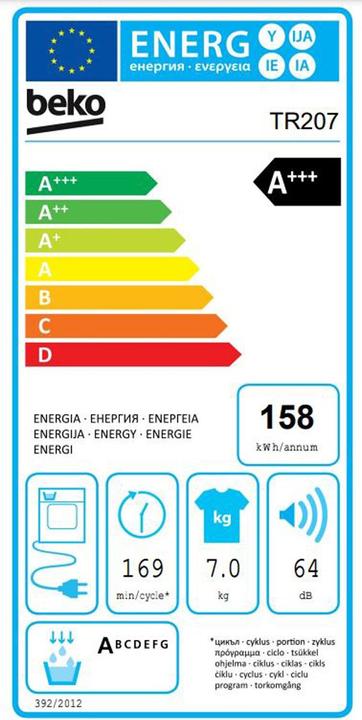 Energie-Label Beko Wäschetrockner TR218 (7 kg, Rechts)