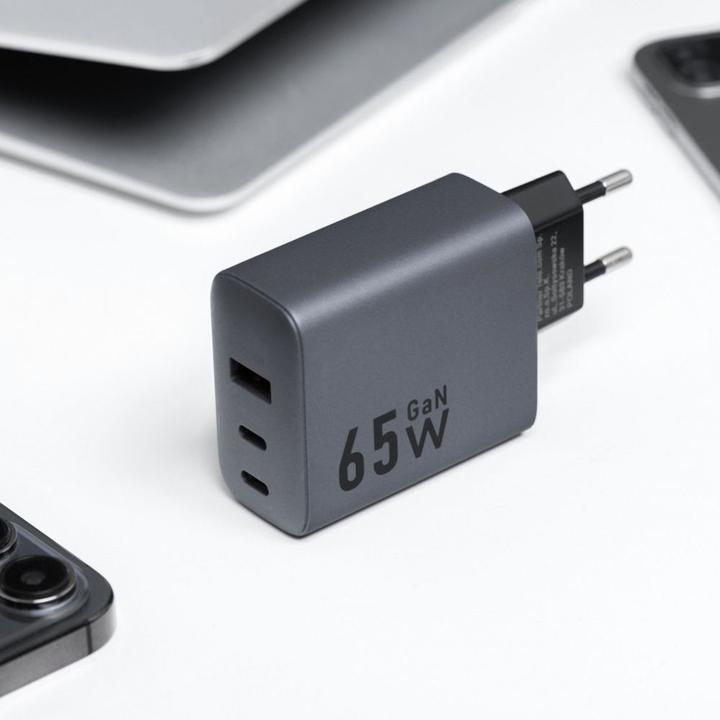 Produktbild Forcell Adapter F-ENERGY GaN VT-42B travel charger 2 x Type C + USB A PD QC4.0 4A 65W gray (65 W)