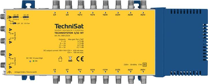 Image du produit TechniSat TECHNISYSTEM 5/32 NT Répartiteur satellite 32 sorties 50 / 60 Hz (Support d'alimentation multiple)