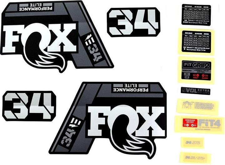 Fox Decal Kit: 2021, 34, E-BIKE+, P-SE, Gray Logo, Matte Black Fork FK