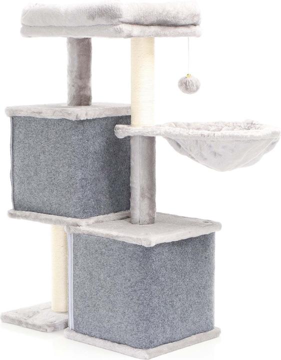 Actual product image Fudajo Cat Tree Grey with Sisal 89.5cm Scratching Post with 2 Caves Scratch Tree with 2 Cat Houses (89.50 cm, Grey)
