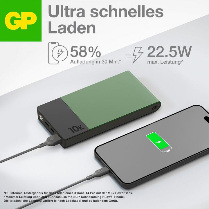 Image du produit GP Batteries GP PowerBank M2+ 10C 10000mAh 2xUSB-C/1xUSB-A vert Indicateur LED (10000 mAh, 22.50 W, 37 Wh)