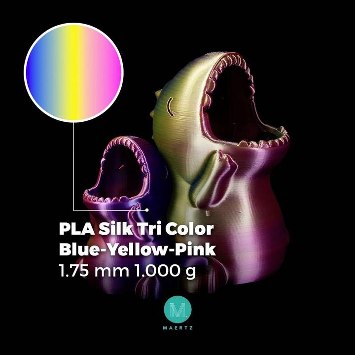 Actual product image Maertz PLA Silk Tri Color Blue-Yellow-Pink 1.75 mm 1.000 g (PLA, 1.75 mm, 1000 g, Multicoloured)