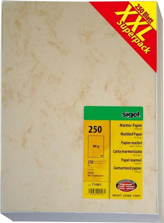 Sigel Marmor-Papier "XXL Superpack", A4, 90 g-qm, Feinpapier beige, beidseitig marmoriert (90 g/m², 250 x, A4)