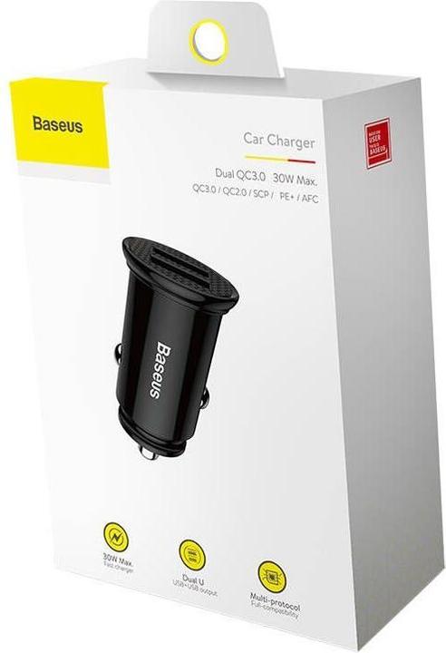 Image du produit Baseus Circular Plastic A+A 30W Dual QC3.0 Quick Car Charger(QC 3.0 SCP AFC) Black