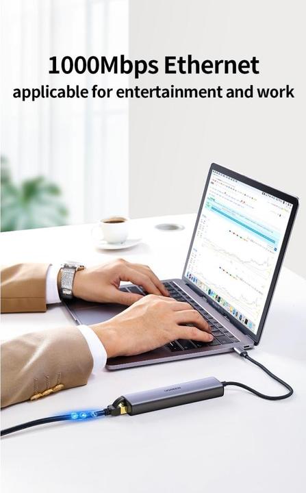 Produktbild Ugreen Gigabit Ethernet Adapter Hub mit USB PD (USB-C, 4 Ports)