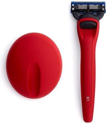 Actual product image Bolin Webb Razor and Stand in Matte Red with Gillette Fusion5 Blade Cartridge Technology Luxury Razo