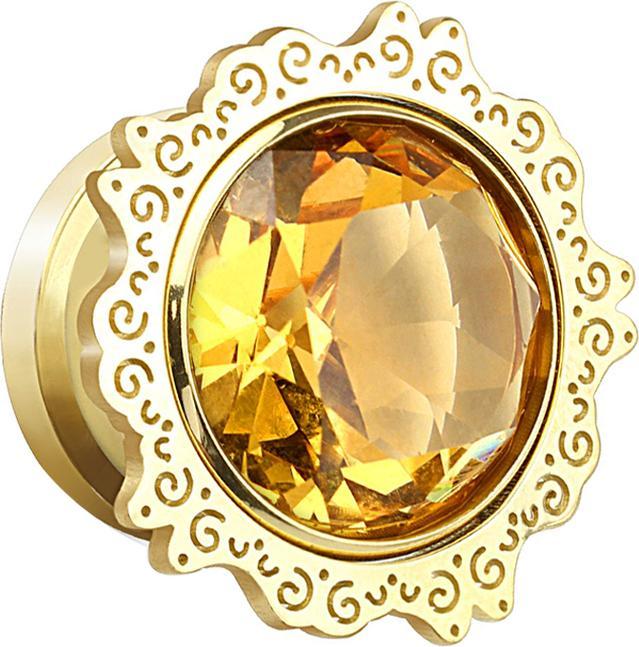 Star Piercing Plug vergoldet Lotus Blume mit topas Kristall (Chirurgenstahl 316L)