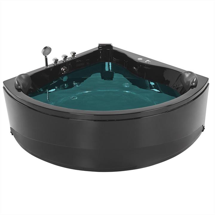 Produktbild Beliani Whirlpool Badewanne schwarz Eckmodell mit LED 140 x 140 cm BARACOA (400 l, 197 cm, 140 cm)