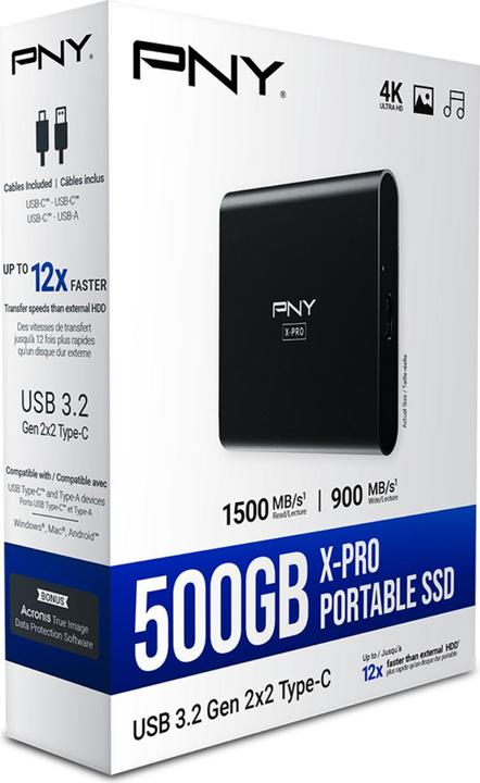 Productafbeelding PNY SSD EliteX-PRO 500 GB externe schijf, zwart (PSD0CS2260-500-RB) (500 GB)