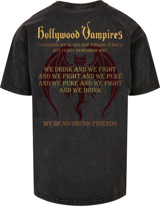 Actual product image Merchcode Hollywood Vampires - Drink Fight Puke Acid Washed Heavy Oversized Tee - 114619 (XS)
