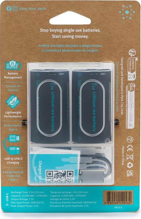 Image du produit Pale Blue Battery D USB-C (2 pcs, D, 5000 mAh)