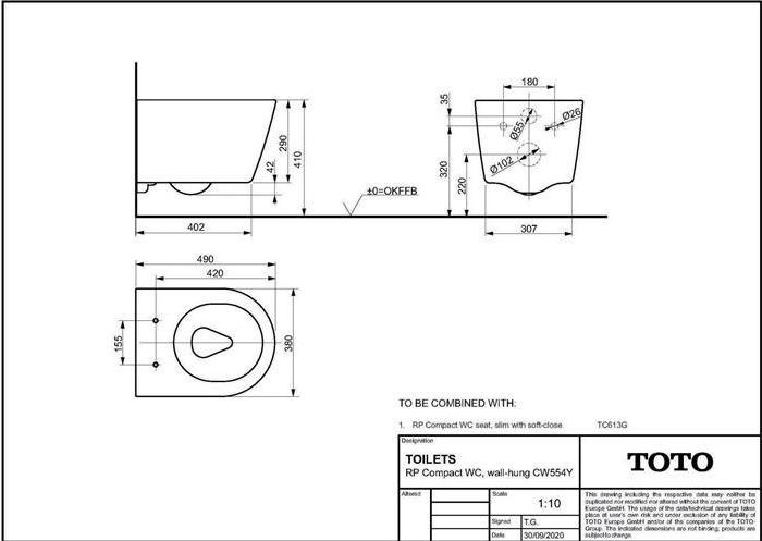 Image du produit TOTO RP WC suspendu Compact profond sans rebord pour RP Siège de WC Compact blanc