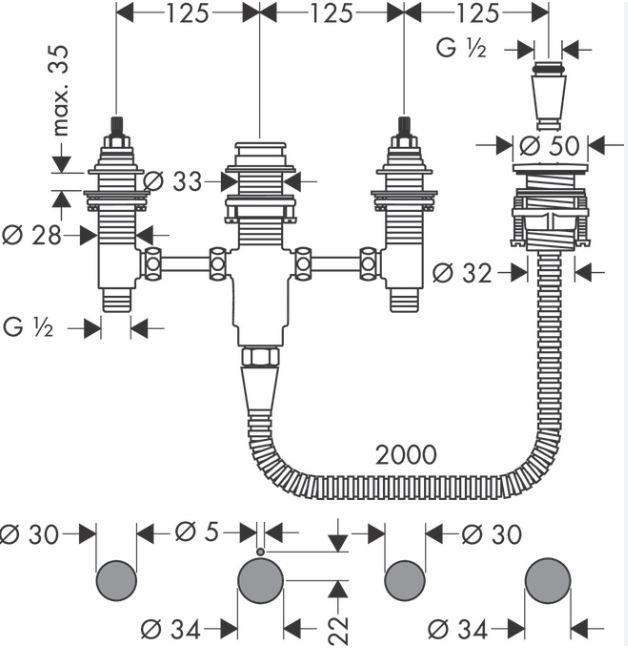 Actual product image hansgrohe Focus 4-hole bath mixer base set for fixing bath surrounds (13244180)