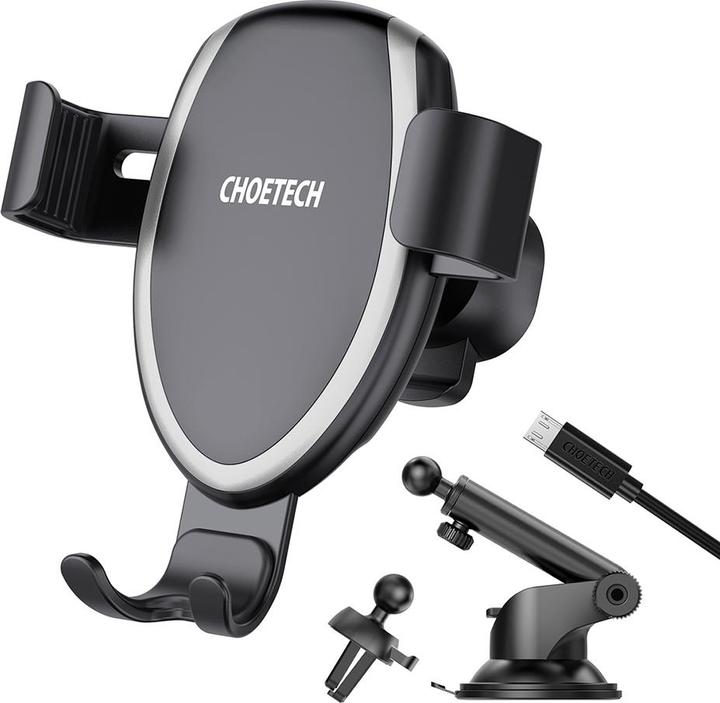 Choetech Qi Wireless Charger 10W Gravity Car Cab Holder Dashboard + Ventilation Grill Clamp + 1.2m M (10 W)