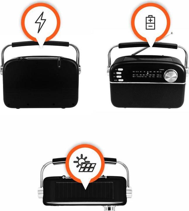 Image du produit Manta Radio portable FM/AW/SW avec panneau solaire (AM, FM, Bluetooth)