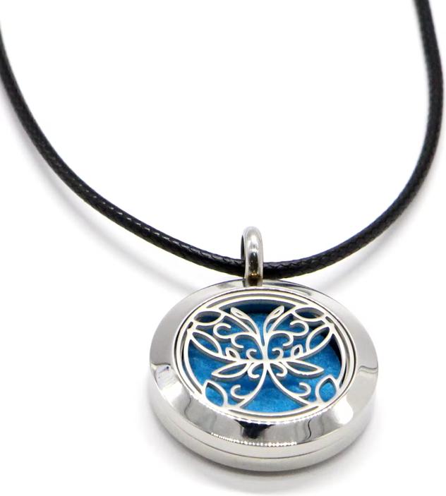 Zen Arôme Duft-Schmuck Halskette mit Anhänger No.3 für Ätherisches Öl, Parfum - Edelstahl mit Lederb (Edelstahl, Leder)