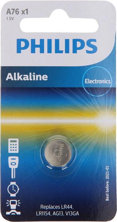 Actual product image Philips alkaline button cell battery LR44 / 76A (1 pcs., LR44, 105 mAh)