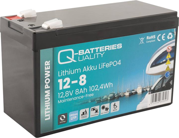 Q-Batteries Batteria al litio 12-8 12,8V 8Ah 102,4Wh Batteria LiFePO4 (12.80 V, 8 Ah)