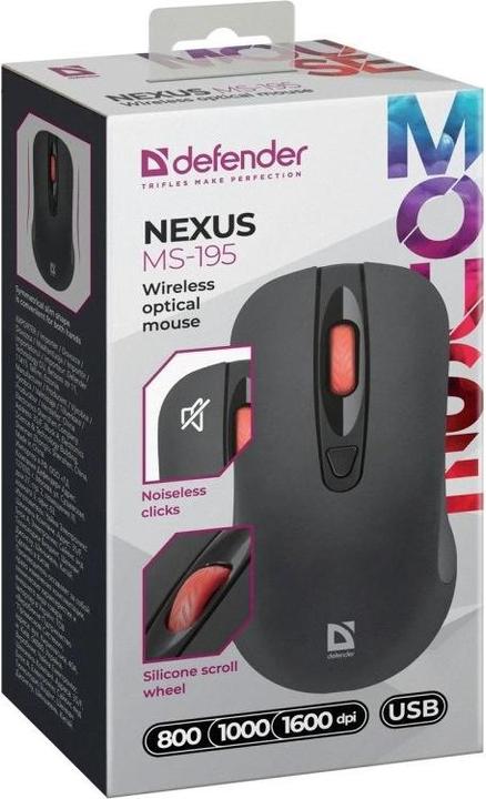 Image du produit Defender Mysz Nexus Ms-195 Rf Silent Czarna (Sans fil)