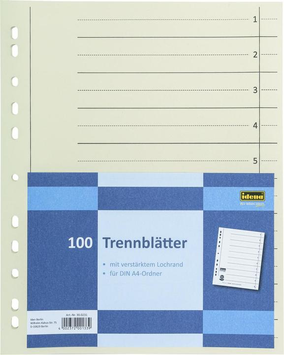 Actual product image Idena Dividers cardboard A4 chamois 100 pieces