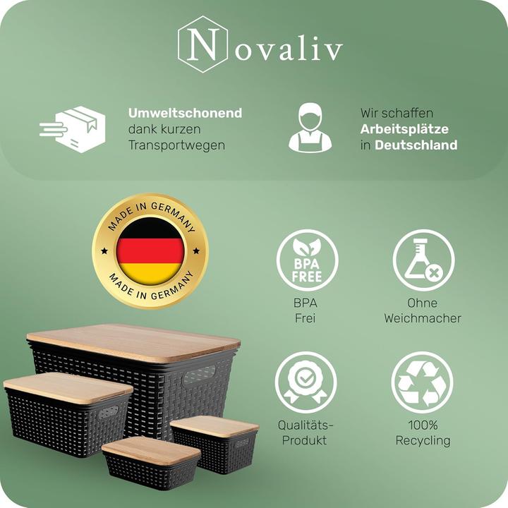 Produktbild Novaliv Aufbewahrungsbox mit Deckel Mini 1L Korb Schwarz in Rattan Design Lebensmittelecht Aufbewahr (1 l)