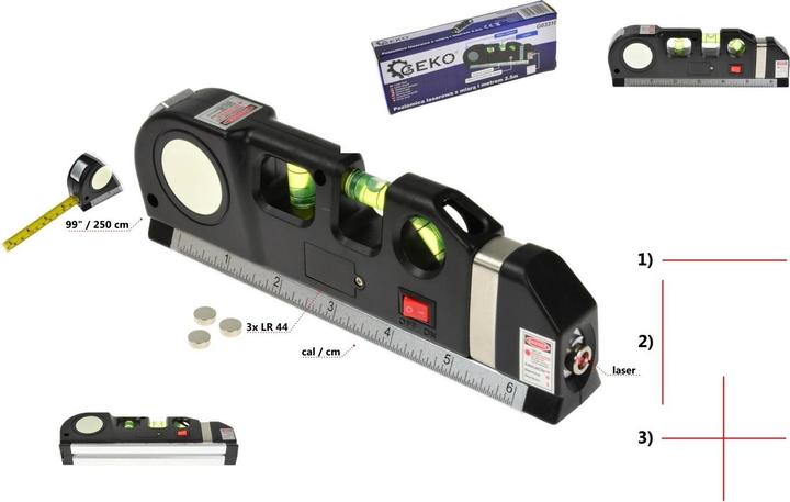 Actual product image GEKO Laser spirit level with measuring device 2.5 m (250 cm)