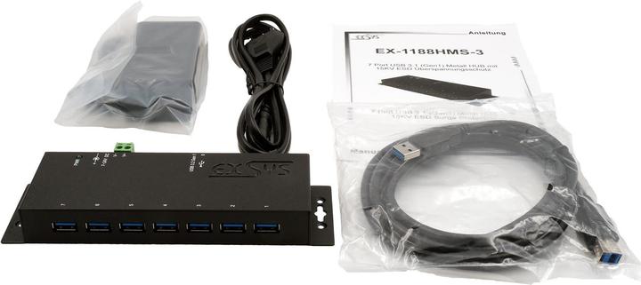 Immagine prodotto Exsys HUB USB 3.2 a 7 porte esterno con alimentatore incluso. alimentatore 12V/3A e cavo USB inclusi (USB-B, 7 Porti)