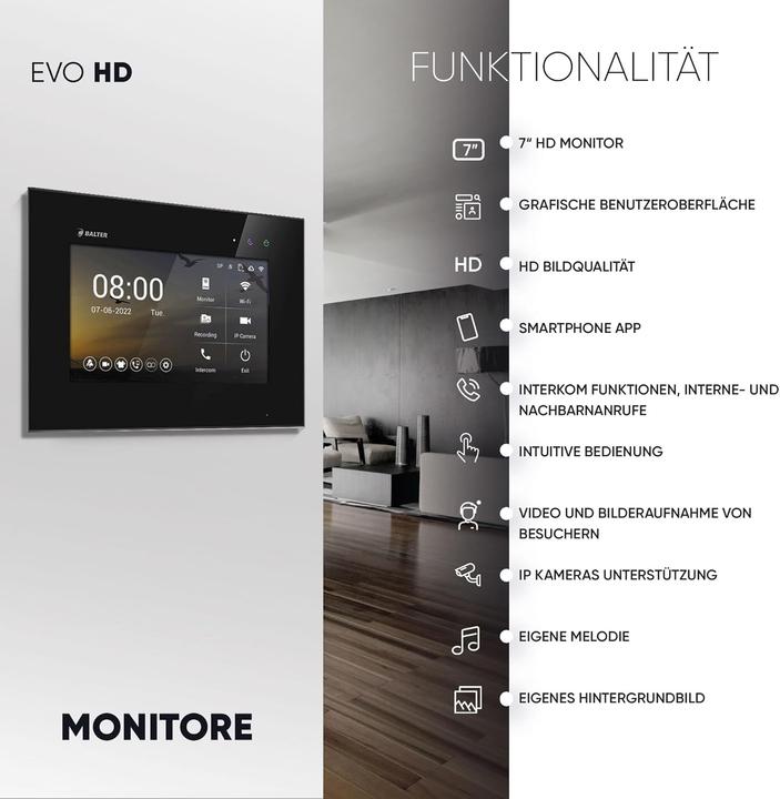 Produktbild Balter EVO-HD Video-Türsprechanlage mit Fingerprint für 4-Familienhaus (App, Kabelgebunden)