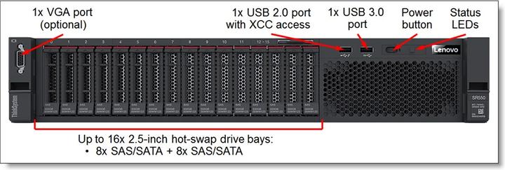Actual product image Lenovo DCG ThinkSystem SR550 (Intel Xeon Silver 4208, 16 GB, Rack Server)