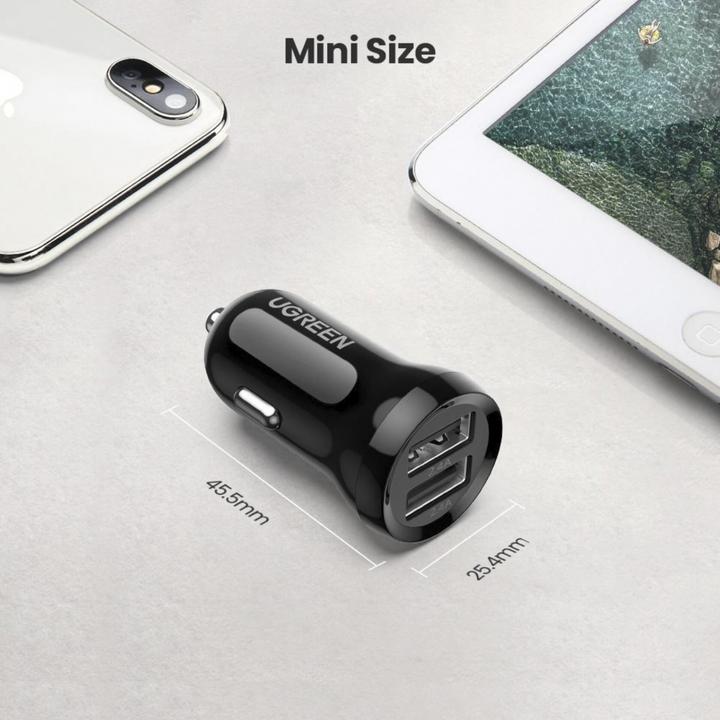 Actual product image Ugreen car charger ED018, 2x USB, 24W (black)