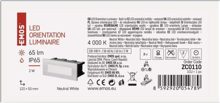 Produktbild Emos LED Treppenlicht – Einbauleuchte 123×53 1,5W neut.weiss IP65 (65 lm)
